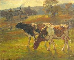 October, Late Afternoon (two Cows In A Field) by George Glenn Newell