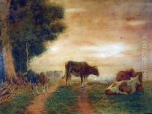 Cows And Calves Atedge Of A Field