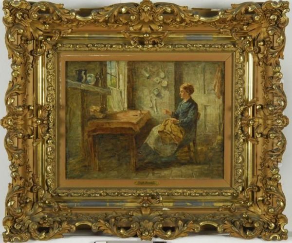 Woman Sewing In A Kitchen - view 1