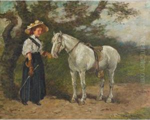 Young Woman With A White Horse by Hugh Newell