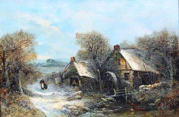 Winter Landscape With Watermill, Figures And Cottages - view 1