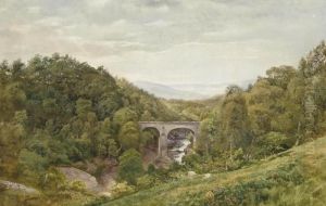 Sheep Grazing Above A Rocky Gorge by Alfred Pizzey Newton
