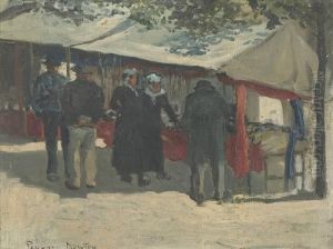 Market Scene. Signed Lower Right Parker Newton by Parker Newton