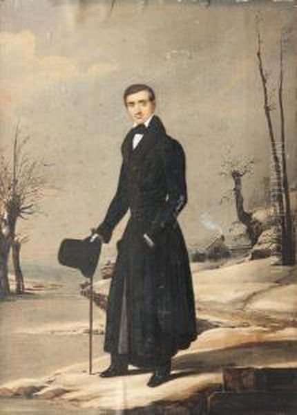 Portrait D'un Homme En Manteau Noir Dans Un Paysage D'hiver - view 1