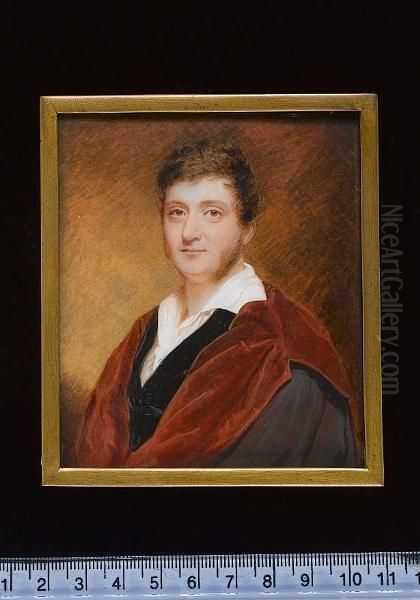 A Gentleman, Wearing Doctoral Robes Over Black Velvet Coat And White Chemise With Wide Collar. - view 1