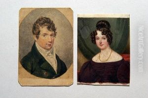 A Portrait Of A Young Lady, Her Hair Ornately Dressed With Ringlets And Having Brown Eyes, Wearing A Claret Coloured Gown And Gold Necklace by Newton, Sir William John