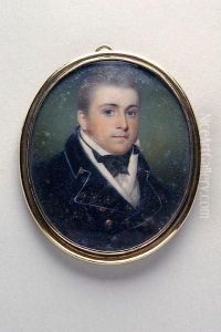 A Young Gentleman Having Fair Hair And Blue Eyes And Wearing A Blue Coat With Gold Buttons, White Shirt And Waistcoat And Black Stock, Against A Green Stippled Ground by Newton, Sir William John