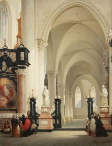 Kerkinterieur Met Figuren Bijzijbeuk Kerkinterieur Met Figuren Bijzijbeuk