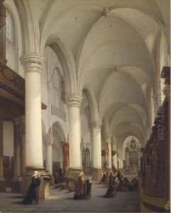 Interieur De L'eglise Saint Paul D'anvers: A Church Interior Withfigures In Prayer