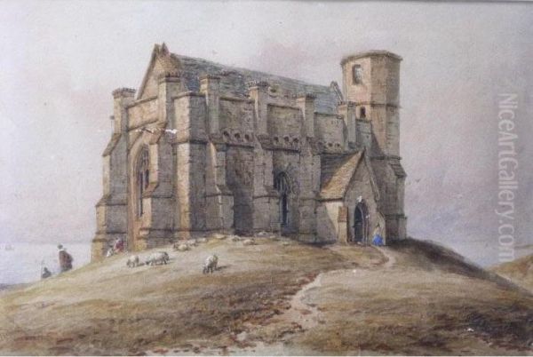 Sheep Grazing By A Church - view 1