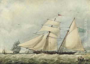 A Topsail Schooner In Coastal Waters by Richard Henry Nibbs