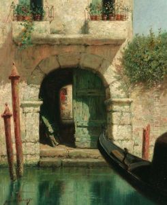 View Of A Venetian Doorway With Gondola by Burr H. Nicholls