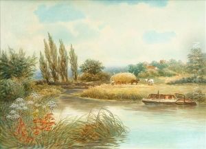 River Landscape With Haywagon Upon The Bank