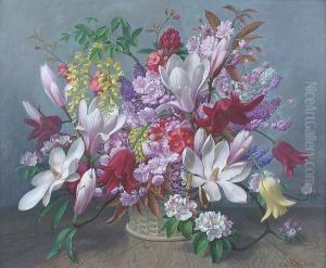 Still Life Of Magnolias, Apple Blossom, Lilac And Tulips