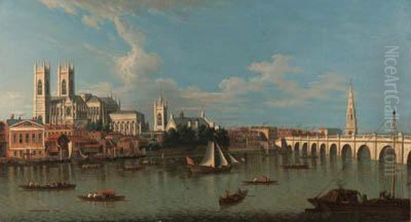 View Of Westminster From Lambeth, With Westminster Abbey, St.margaret's, Westminster Hall, St. Stephen's Chapel, The Banquetinghouse, St. Martin's-in-the-fields, And Westminster Bridge, Withboats On The River Thames In The Foreground - view 1