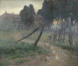 Geese On A Path At Sunset by Spencer Baird Nichols