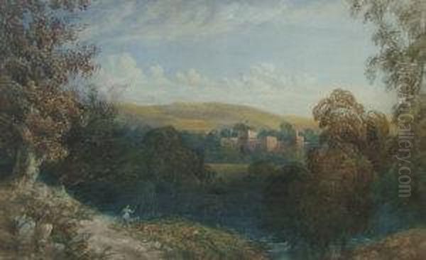 Landscape With Figure Fishing With Castle And Hill Beyond - view 1