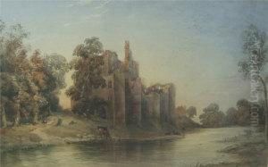 River Landscape With Cattle Watering And Castle by Emily Nicholson