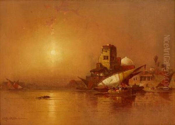 Arab Dhows At Sunset - view 1