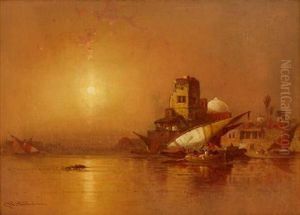 Arab Dhows At Sunset by George Washington Nicholson