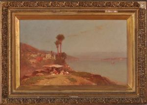 Mediterranean Harbor View With Picknickers by George Washington Nicholson