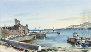 Peel Castle And Harbour Entrance, Isle Of Man by John Howard Nicholson