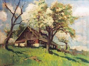 Pejzaz Z Zagroda Wsrod Drzew by Alfred Nickisch