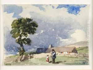 Figures By A Farmhouse by Erskine E. Nicol