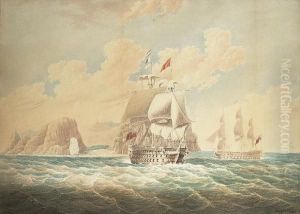 A Royal Navy Three Decker Leaving Jamestown, St Helena A Royal Navy Three Decker Leaving Jamestown, St Helena