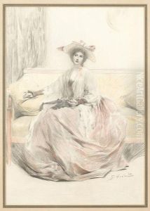 Sitzende Dame Auf Einem Sofa. by Gabriel Nicolet