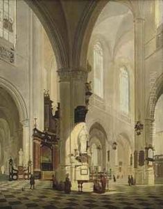 The Interior Of A Cathedral With Elegant Company by Josephus Christianus Nicolie