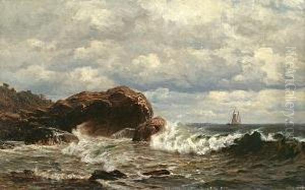 Rocky Coastal Landscape With A Ship In The Distance - view 1