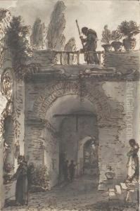 Monks In The Courtyard Garden Of A Monastery by Victor-Jean Nicolle