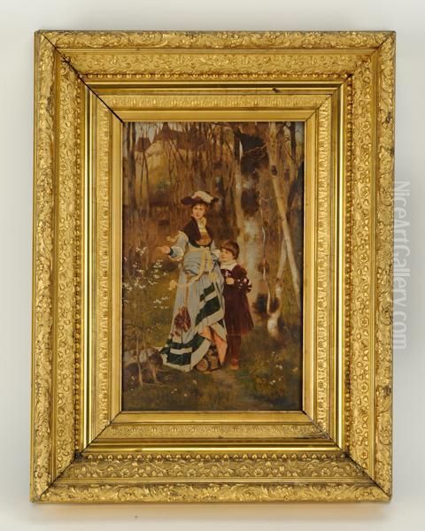 Enhanced Portrait On Panel Of Woman And Child In Landscape - view 1