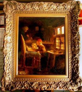 Zwei Kinder Lesen In Der Stube by August Heinrich Niedmann