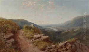 Englische Landschaft Mit Ruine Und Blick In Ein Flusstal