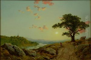 Figure On A Path With An Abbey Beyond