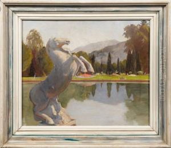 Oberbayerischeparklandschaft Mit Pferdeskulptur Am See - view 1