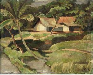 Two Houses In An Indonesian Landscape by Jan Frank Niemantsverdriet