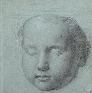 Crayon Noir Avec Rehauts De Blanc Sur Papier Bleu