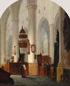 Church Interior by Adrianus Wilhelmus Nieuwenhuyzen
