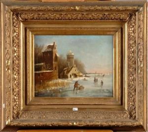 Paysage Hivernal Aux Patineurs by A. Nigens