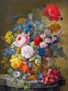 Blumenstillleben Mit Rosen Und Mohnblumen by Joseph Nigg