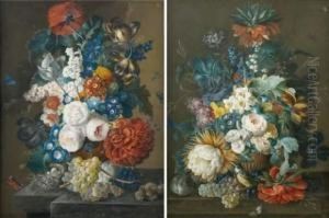 Bouquet De Fleurs Avec Oiseau - Bouquet De Fleurs Au Nid Et Papillons by Joseph Nigg