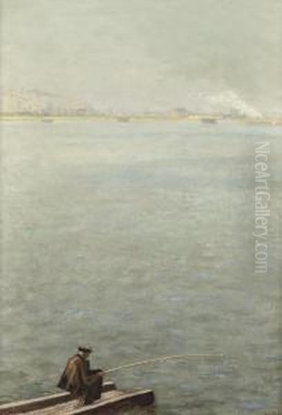 Angler On The River Maas, Rotterdam - view 1