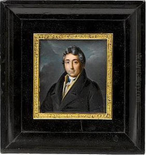 A Gentleman, Wearing Black Coat, Light Yellow Waistcoat And Blue Cravat - view 1