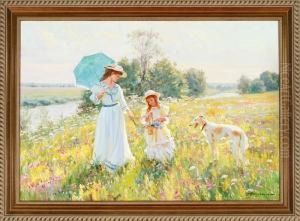 Nicolajevich Averin: Summer Atmosphere By The River Klazma Outside Moscow. Signed Averin by Alexander Nikolaevich Sprevitch