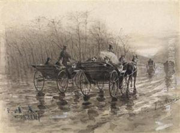 Two Carriages On The Road In Spring - view 1