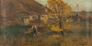 Bauernhutte Und Bluhende Baume by Erich Nikutowski