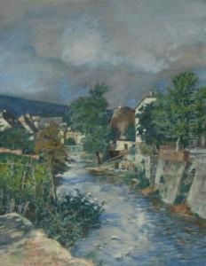 Bachlauf In Einem Dorf by Erich Nikutowski